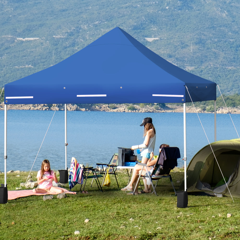 10 x 10 Feet Pop-up Gazebo with 5 Removable Zippered Sidewalls and Extended Awning-Blue - Gallery View 1 of 12