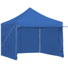 Blue 10 x 10 feet pop-up gazebo with removable zippered sidewalls and extended awning, ideal for outdoor events.