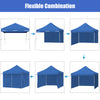 Pop-up gazebo with blue fabric, showing flexible configurations and removable sidewalls for versatile outdoor use.