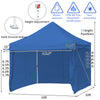 Blue 10x10 feet pop-up gazebo with adjustable height, removable sidewalls, and extended awning for outdoor events.