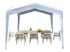 Pop-up canopy tent in white with a sturdy frame, ideal for outdoor events and providing UPF50+ sun protection.