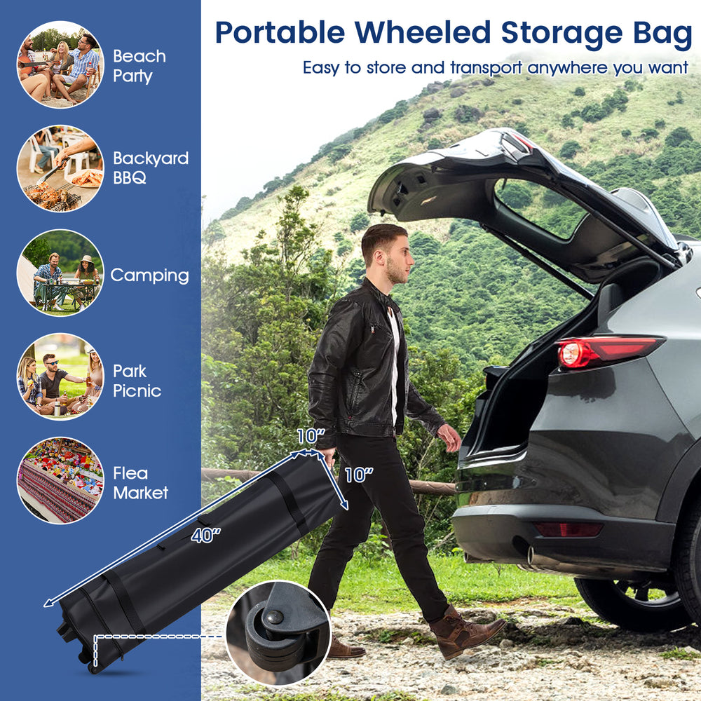 Portable wheeled storage bag for the pop-up canopy tent, ideal for outdoor events, camping, and easy transport.