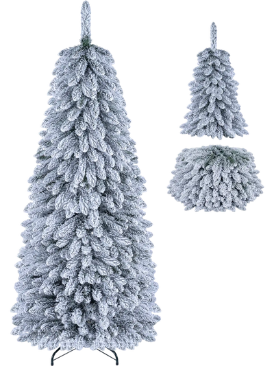 Costway Pop-Up Snowy Christmas Tree Folding Metal Stand 27942082 New