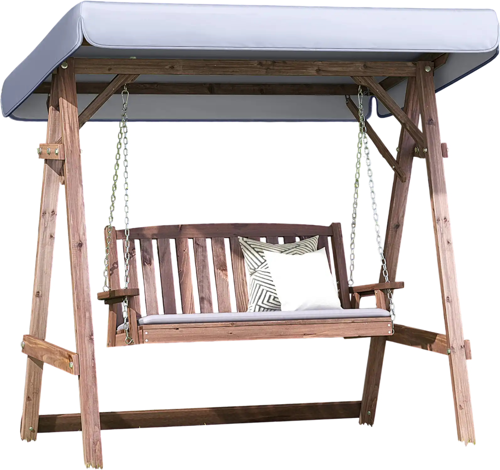 Costway 2-Person Porch Swing w/ Fir Wood Stand Tilt Canopy Brown 76412593 New