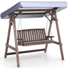 Side view of the 2-person porch swing with fir wood frame and waterproof canopy for stylish outdoor seating.