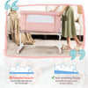 Portable pink baby bedside bassinet with adjustable height, breathable mesh, and anti-vomiting design for safe sleeping.
