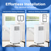 Portable air conditioner installation guide showing options for horizontal and vertical sliding windows, suitable for.