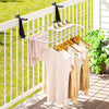 Portable aluminum clothes drying rack with adjustable brackets, featuring 7 bars for hanging items on a balcony railing.