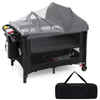 Foldable Baby Bassinet with 4 Adjustable Heights Changing Table and Mattress-Black - Gallery View 1 of 10