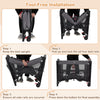 Foldable baby bassinet in gray with tool-free installation steps, showcasing adjustable heights and safety features.