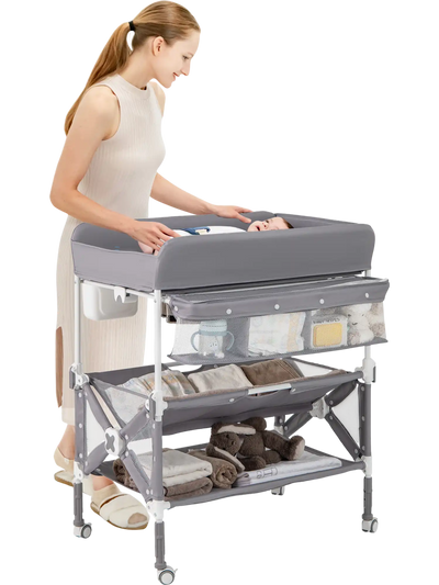 Costway Portable Baby Changing Table w/ Wheels Large Storage Rack Gray 34962758 New