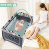 3-in-1 portable baby playard in blue with zippered door, soft mattress, and toy bar for safe sleep and play.