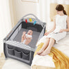 3-in-1 Portable Baby Playard with Zippered Door and Toy Bar-Gray - Gallery View 1 of 11