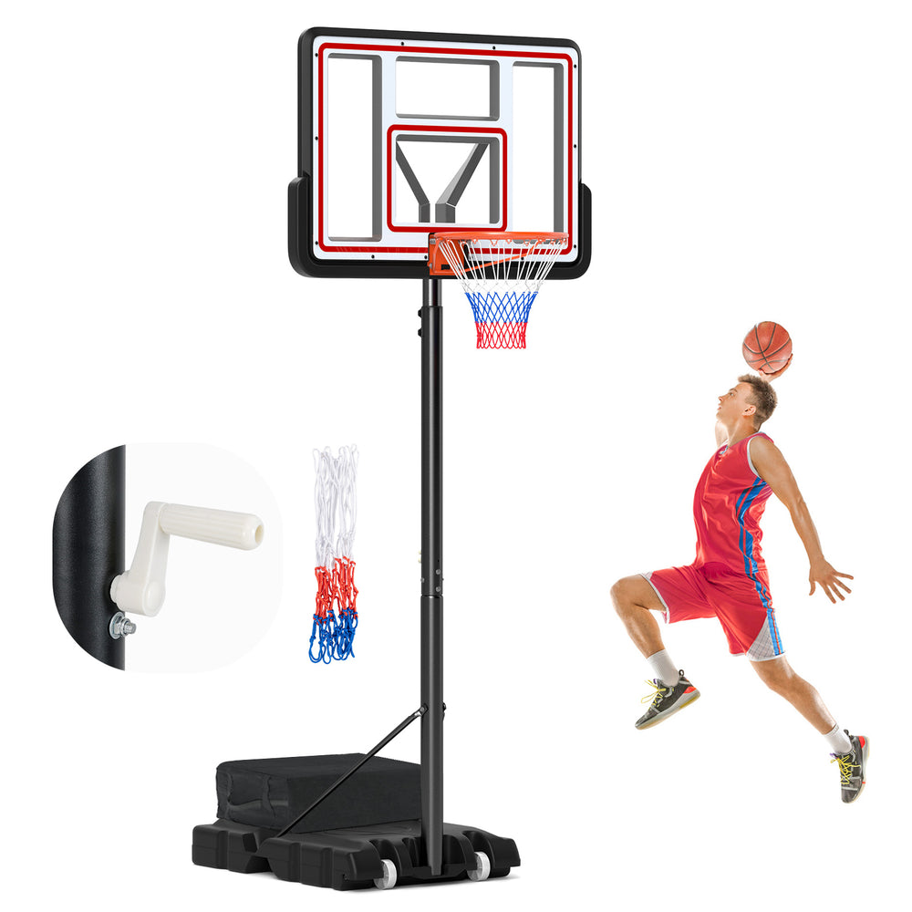 Adjustable portable basketball hoop with a 44" backboard, suitable for indoor and outdoor use, promoting active play.