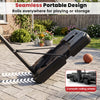 Portable basketball hoop features a seamless design with 2 smooth-rolling wheels for easy transport and storage.