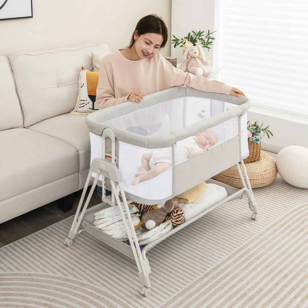 Baby Portable Bedside Sleeper with 7 Adjustable Heights-Gray - Gallery View 1 of 11