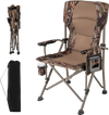Portable camping chair with camouflage design, 400 lbs capacity, cup holder, and foldable for easy transport.