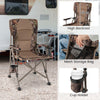 Portable camping chair with a high backrest, 600D Oxford fabric, and cup holder, perfect for outdoor activities.