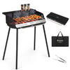 Portable charcoal grill featuring a foldable lifting handle and wind guard, perfect for outdoor grilling adventures.