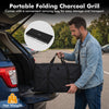 Portable folding charcoal grill in carrying bag, lightweight design for camping and tailgating, with adjustable grate.