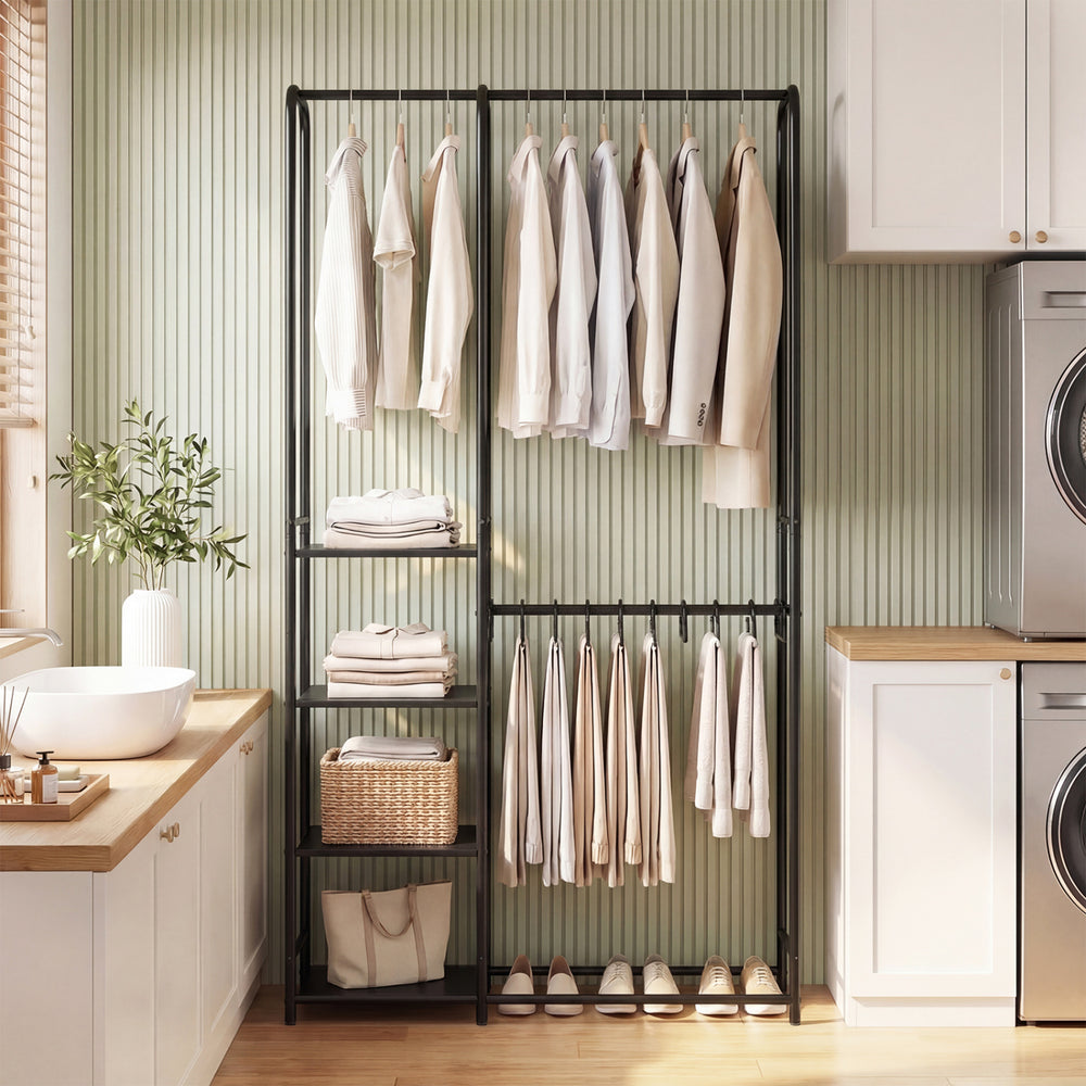 Portable Closet with Pants Hangers and 2 Hanging Rods and 4 Storage Shelves-Black - Gallery View 1 of 10