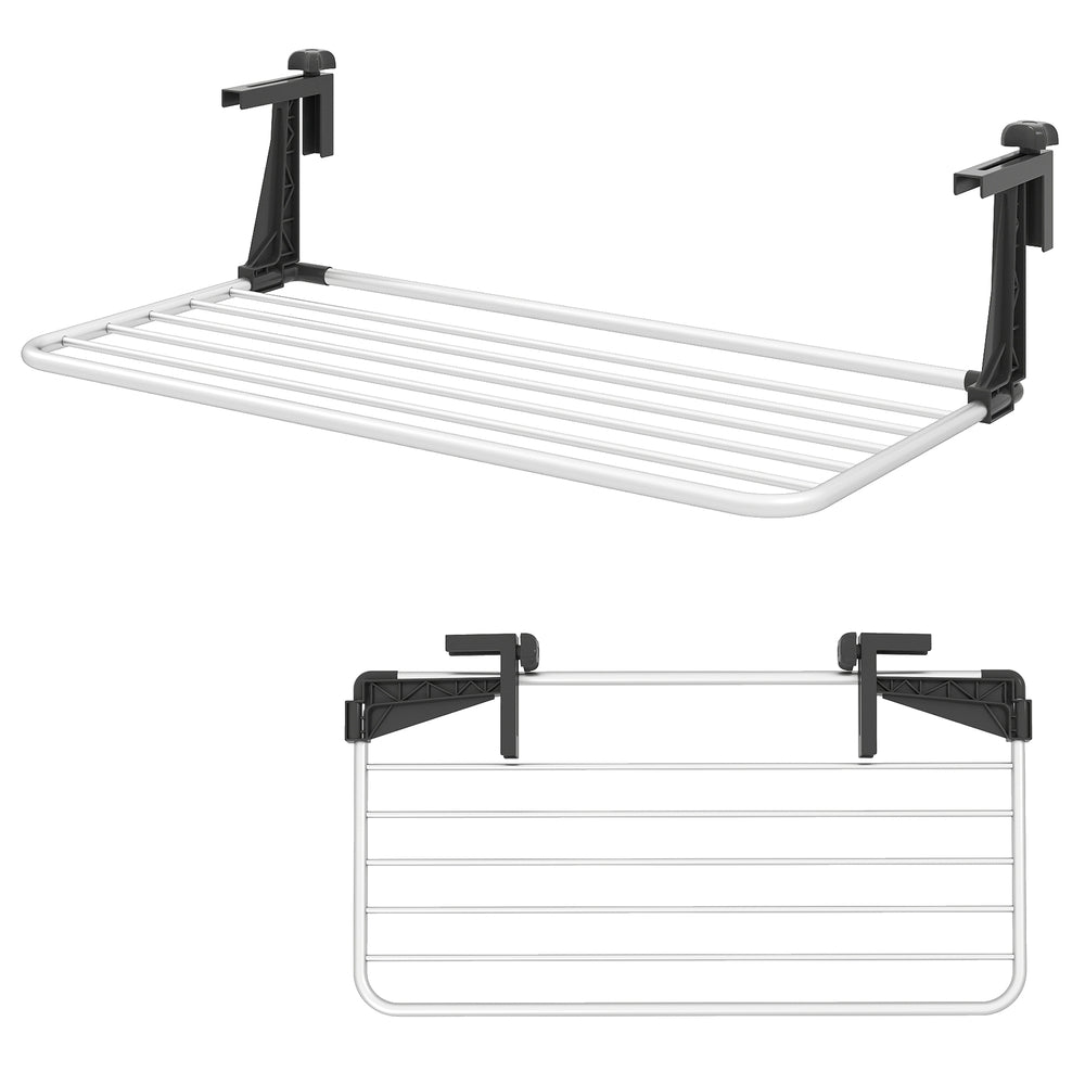 Portable clothes drying rack with adjustable aluminum brackets, featuring 7 bars for versatile indoor and outdoor use.