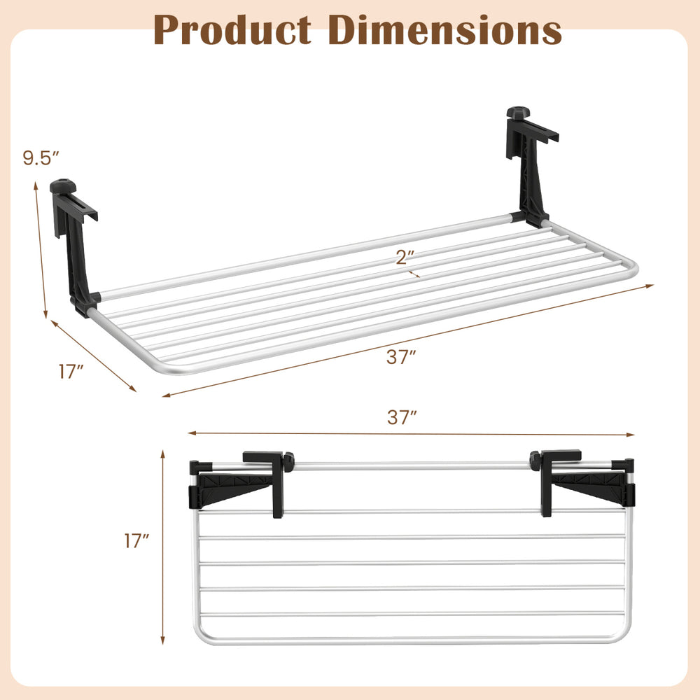 Portable clothes drying rack dimensions showing extendable design with robust aluminum frame for indoor and outdoor use.