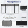 Portable DJ booth in black with adjustable feet, detachable tabletop, and included scrims for versatile stage setups.
