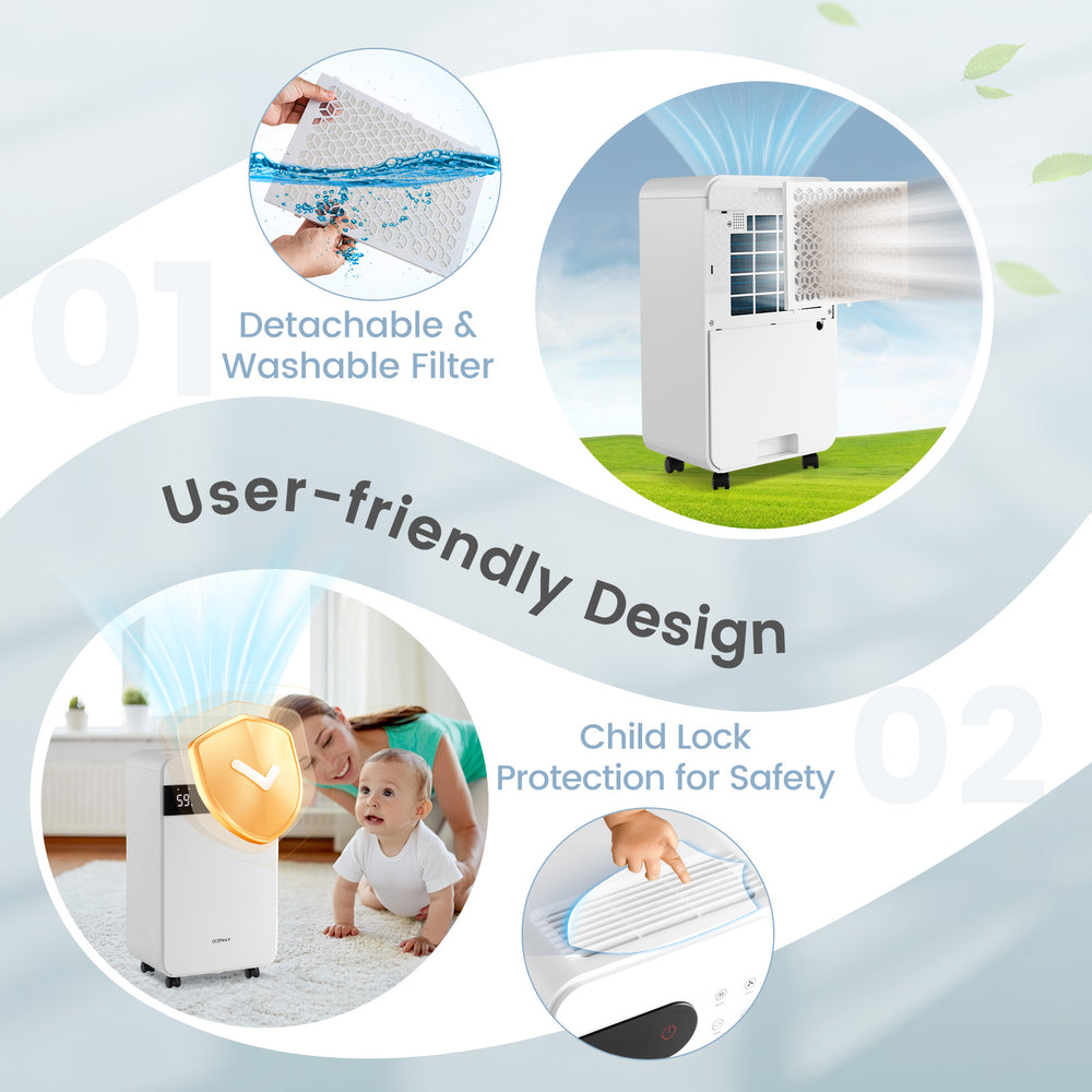 32 pints dehumidifier in white with LED display, child lock, and removable filter for home or basement use.