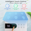 Touch control panel of the 32 Pints Dehumidifier showing humidity levels and settings for home and basement use.
