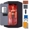 Portable black far infrared sauna box with a woman inside, designed for home full body relaxation and wellness.