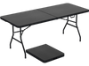 Portable folding camping table in black with sturdy steel frame, ideal for picnics, BBQs, and outdoor dining.