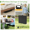 Portable folding camping table in black with carrying handle, ideal for picnics and outdoor dining, supports up to 330.