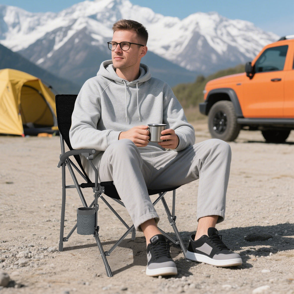 Portable Folding Oxford Cloth Camping Chair with Cup Holder and Side Pocket-Grey - Gallery View 1 of 10
