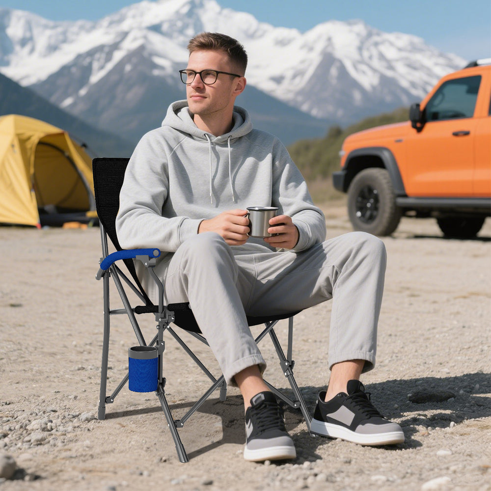 Portable Folding Oxford Cloth Camping Chair with Cup Holder and Side Pocket-Navy - Gallery View 1 of 10