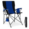 Portable folding camping chair in navy with cup holder, side pocket, and durable Oxford cloth for outdoor convenience.