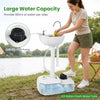 Portable foot pump camping sink with 4.5-gallon water tank, sturdy design, and hands-free operation for outdoor use.
