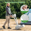 Portable foot pump camping sink with 4.5-gallon water tank, built-in handle, and smooth rolling wheels for easy transport.