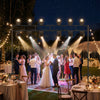Height adjustable portable lighting truss system with two folding tripods, ideal for weddings and events.