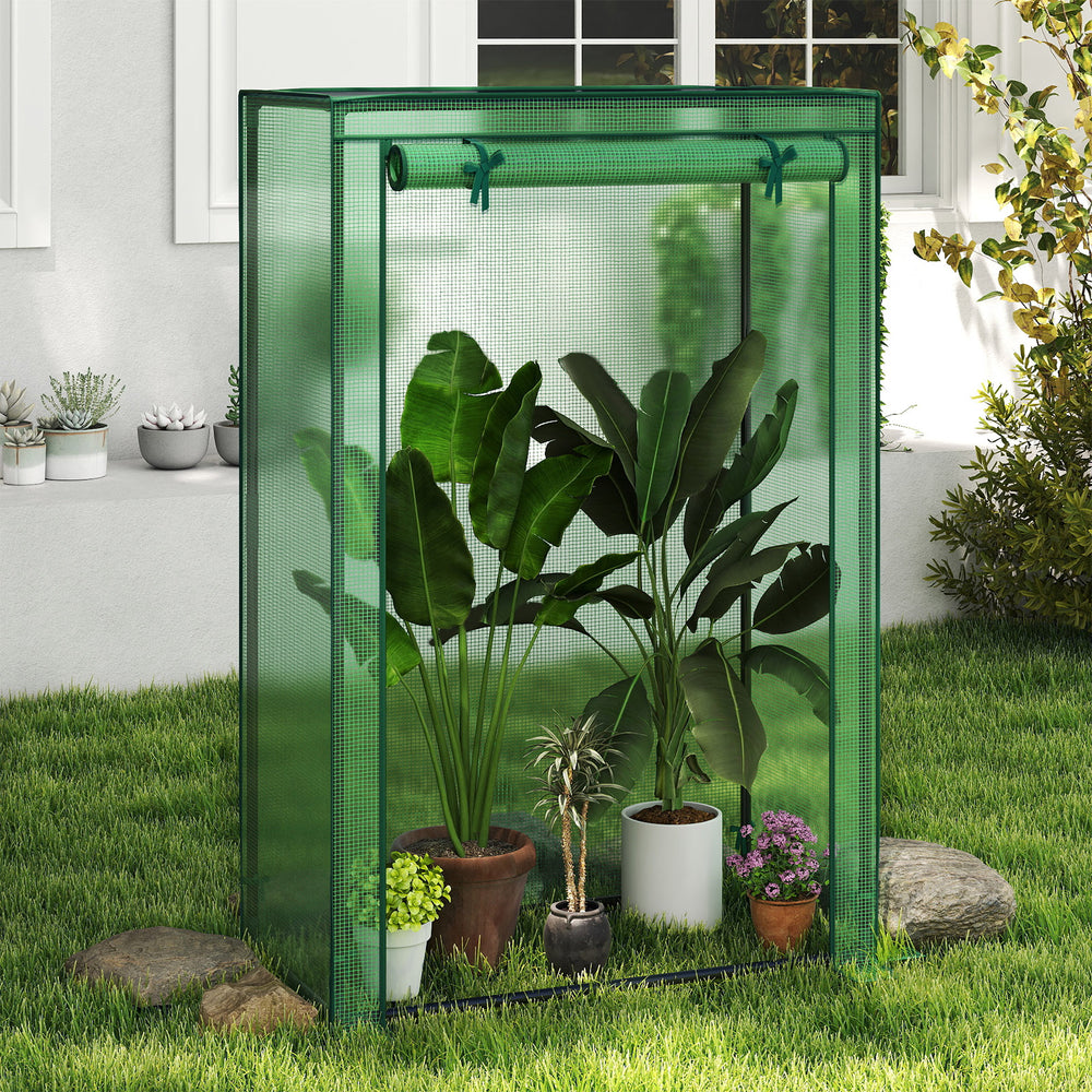 Portable Mini Greenhouse with Roll-Up Zippered Door-Green - Gallery View 1 of 11