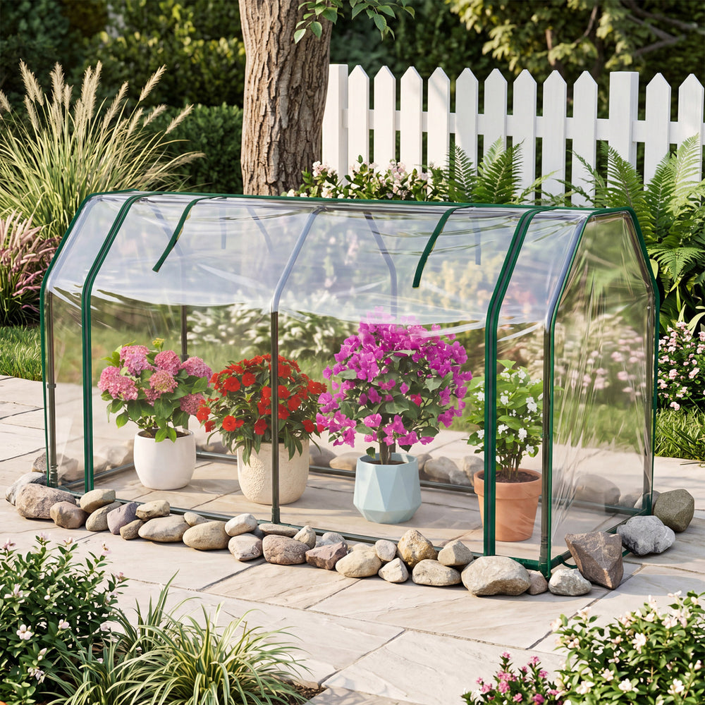 Portable Mini Greenhouse with PE Cover and Zippered Door for Vegetables-Green - Gallery View 1 of 8