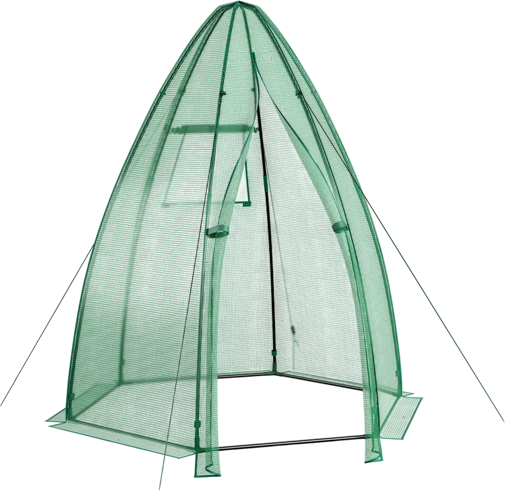 Portable mini greenhouse with all-weather PE cover, 5.5 x 5.5 x 6 feet, featuring a zippered door and mesh window for.