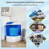 Portable mini washing machine in blue with transparent lid, ideal for home, dorm, apartment, or RV use.
