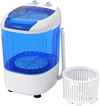 Portable mini semi-automatic washing machine in blue, featuring a 2.5 kg capacity and separate spin basket for easy.