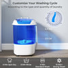 Portable mini semi-automatic washing machine in blue with 2.5 kg capacity, featuring separate controls and transparent.