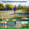 22 ft portable pickleball net with robust frame and lockable wheels, perfect for indoor and outdoor play.