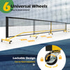 Portable 22 ft pickleball net with 6 lockable wheels for stability, easy movement, and included carry bag for transport.