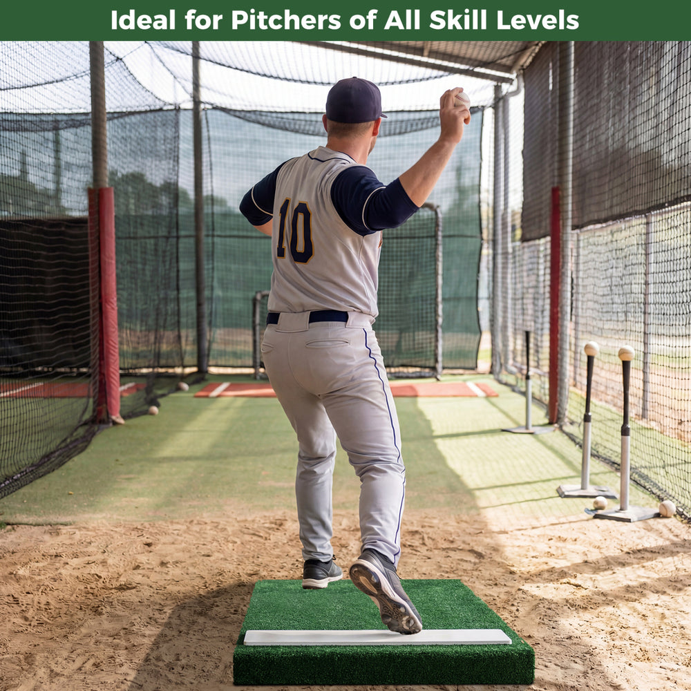 Portable pitching mound with EVA carry handle, featuring synthetic turf for traction, ideal for all skill levels.