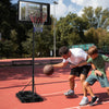 Height adjustable portable basketball hoop with shatterproof backboard, ideal for outdoor play and easy to move with.