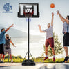 Height adjustable portable basketball hoop with shatterproof backboard, ideal for indoor and outdoor play.
